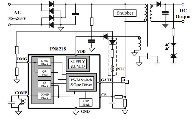 PN8218 低成本反激控制芯片典型應用示意圖